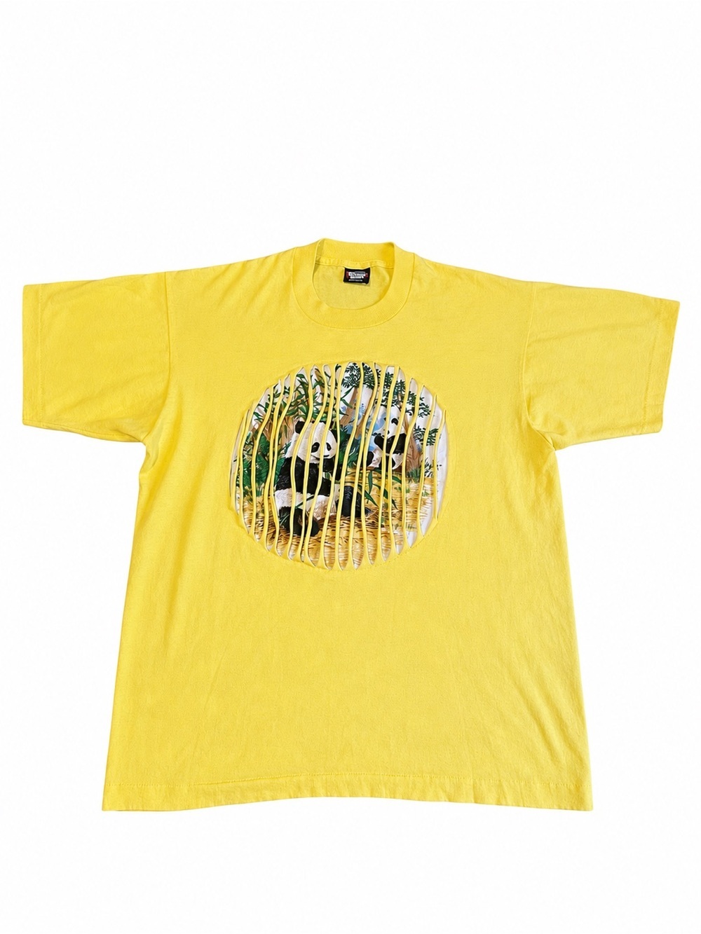 Vintage 80s Panda Graphic T Shirt Single Stitch USA Yellow Screen Stars Best L